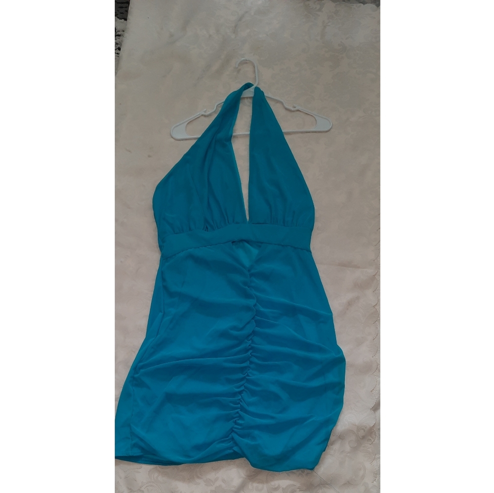 Aqua Blue Halter Back Dress